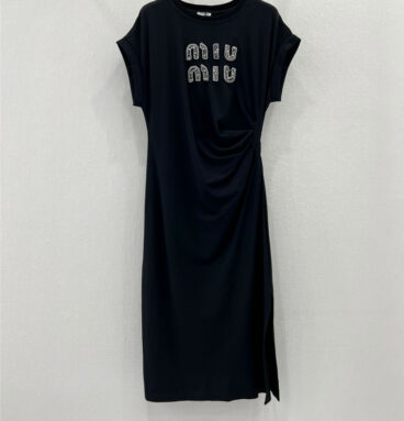 miumiu beaded lettered drawstring pleated dress