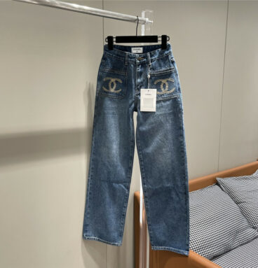 Chanel new pocket embroidery straight jeans