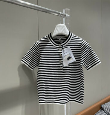 chanel vintage crew neck striped cropped knit top