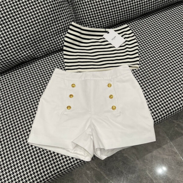 celine early autumn new white gold buckle shorts