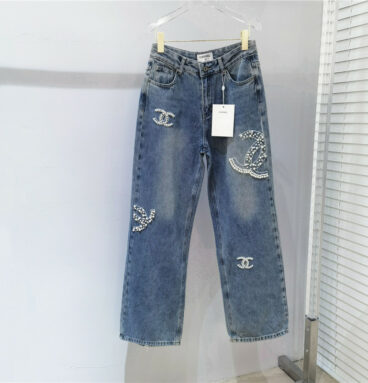 Chanel new embroidered pearl double 𝐂 jeans