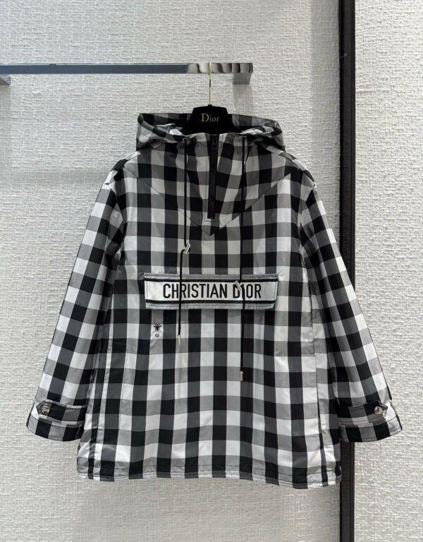 Dior black and white plaid yarn-dyed hooded jacket