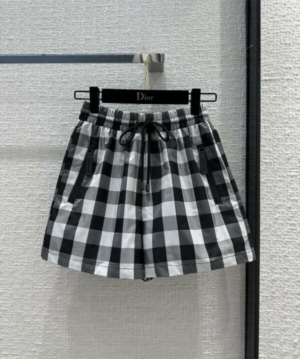 Dior black and white checkered yarn-dyed fabric classic shorts