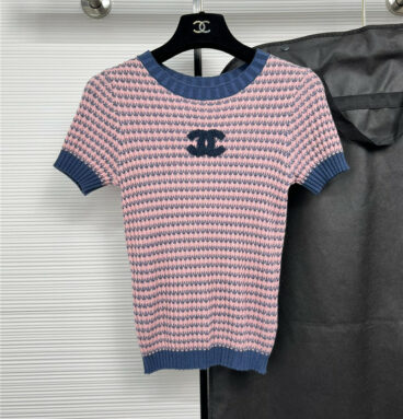 Chanel double c embroidery logo striped knitted top