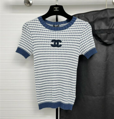 Chanel double c embroidery logo striped knitted top
