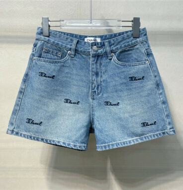 Chanel new embroidered letter denim shorts