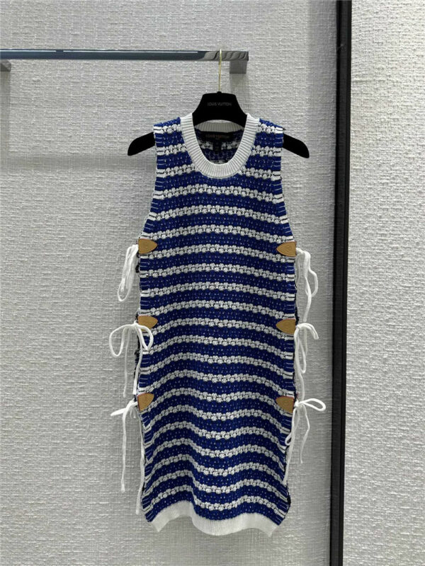 louis vuitton LV blue and white crochet striped vest skirt
