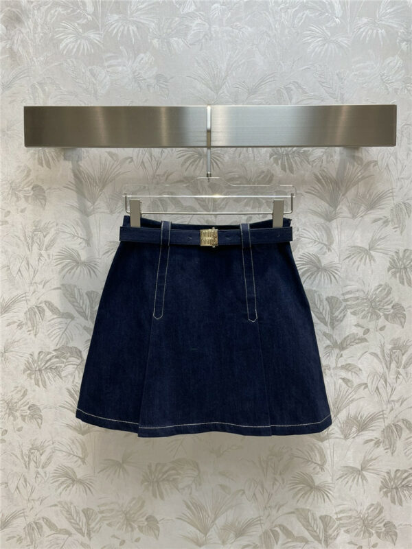 miumiu high waist pleated denim skirt