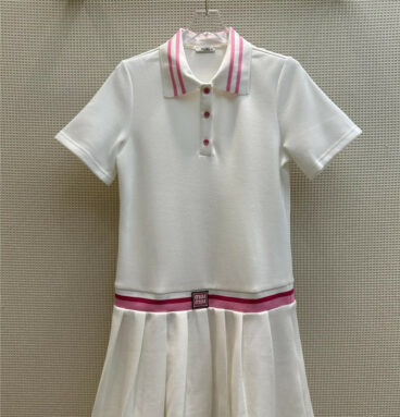 miumiu Polo collar stitching pleated dress
