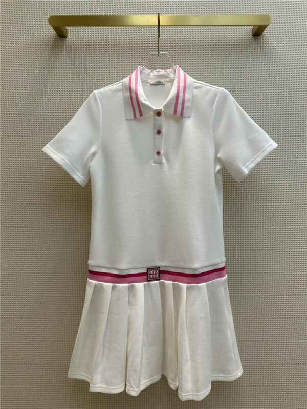 miumiu Polo collar stitching pleated dress
