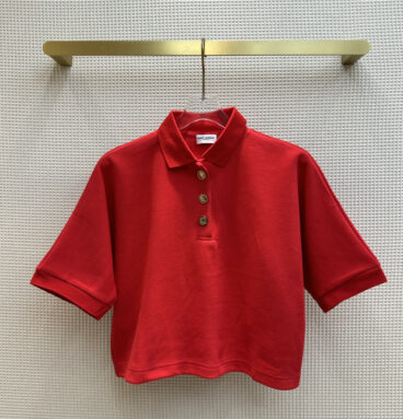 YSL retro gold buckle polo collar red t-shirt