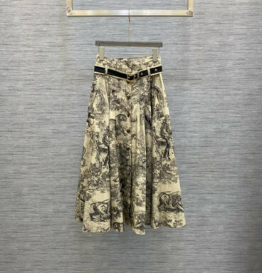 dior positioning print lace trim long cotton skirt