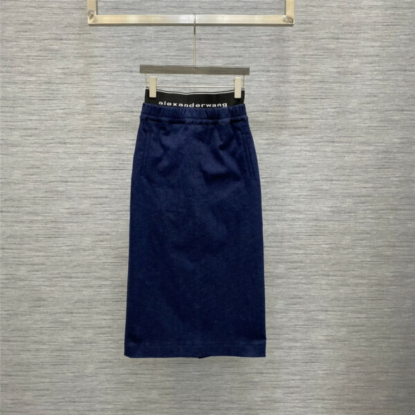 alexander wang mid length back slit denim skirt