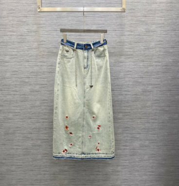 valentino back slit gradient wash long denim skirt