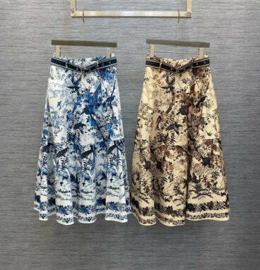Dior digital positioning print belted skirt