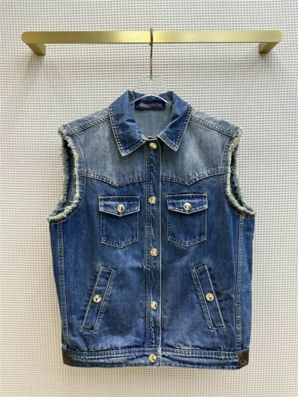 louis vuitton LV vintage raw edge sleeve denim denim vest