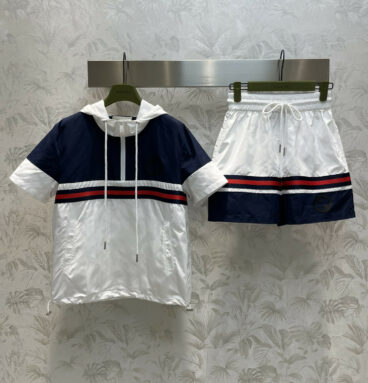 gucci color contrast hooded short sleeve + sports shorts