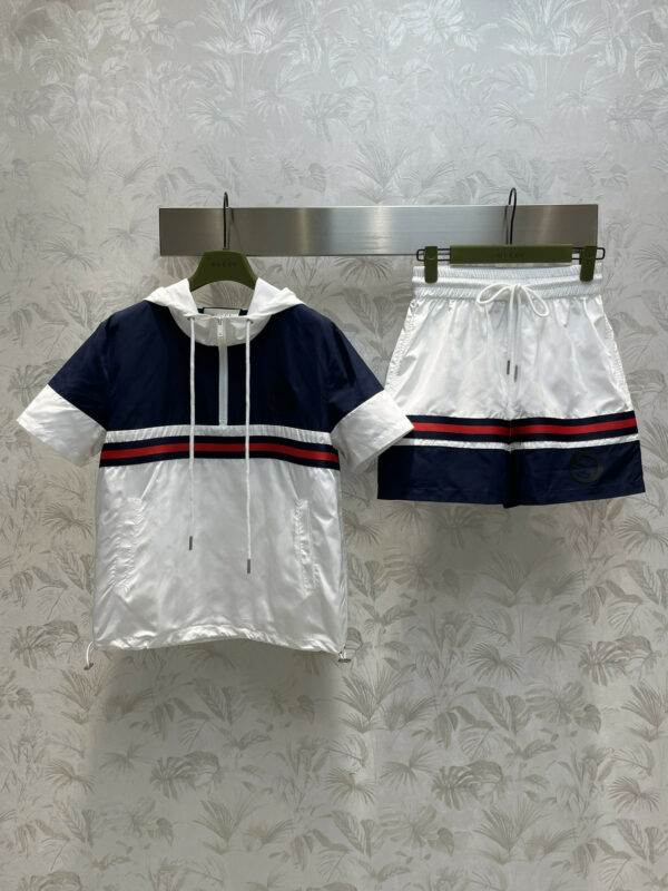 gucci color contrast hooded short sleeve + sports shorts