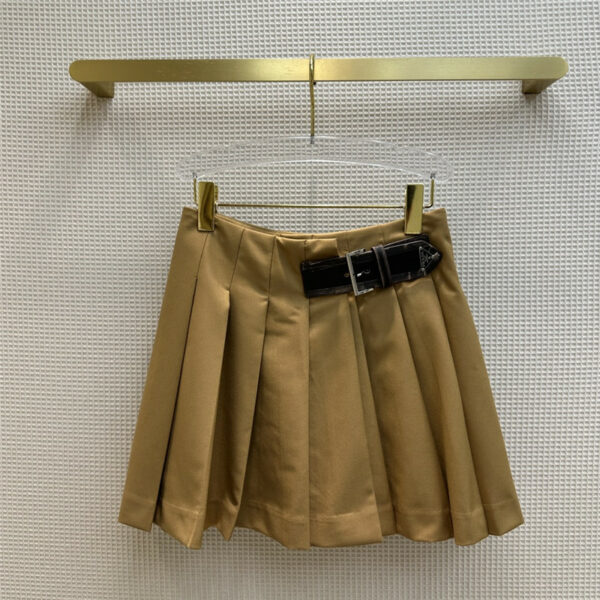 prada triangle leather belt trim pleated skirt