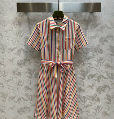 gucci new rainbow stripe shirt dress