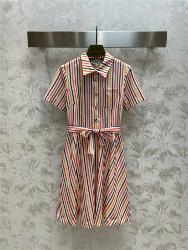 gucci new rainbow stripe shirt dress