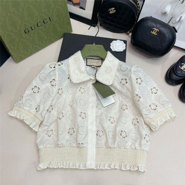 Gucci new hollow embroidery GG decoration short-sleeved shirt