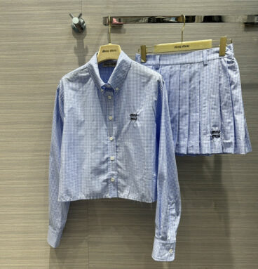 miumiu fresh blue and white grid shirt suit