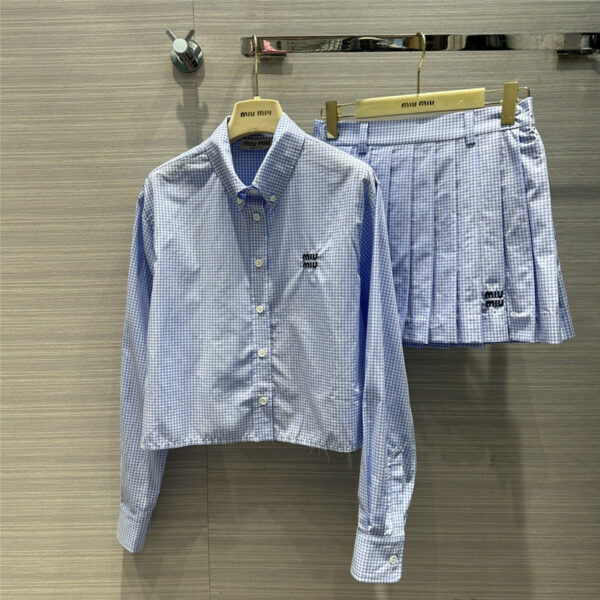 miumiu fresh blue and white grid shirt suit