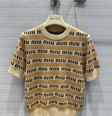 miumiu striped letter logo round neck knitted sweater
