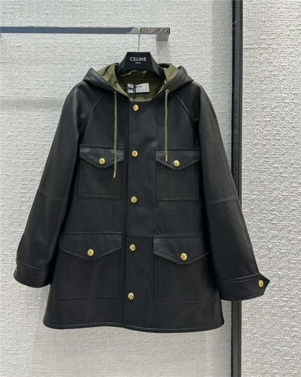 celine hooded leather track jacket