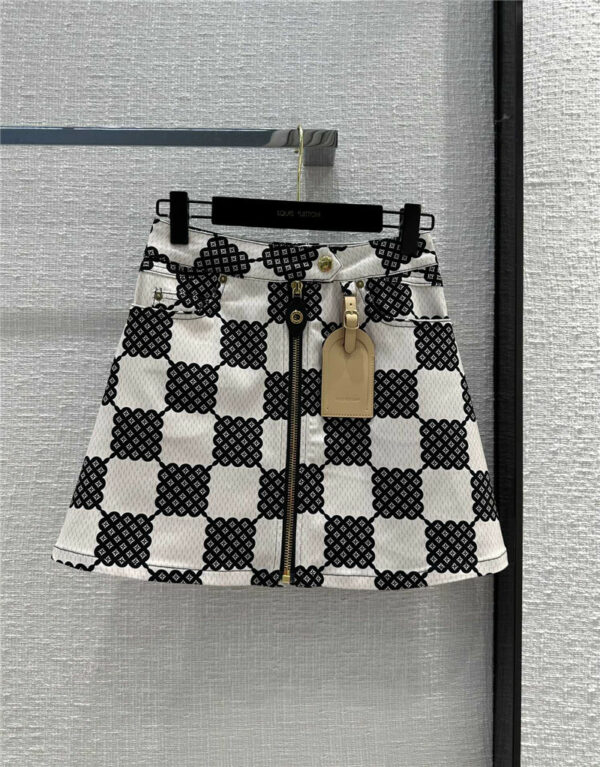 louis vuitton LV new black and white checkerboard print skirt
