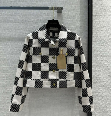 louis vuitton LV black and white checkered print denim jacket