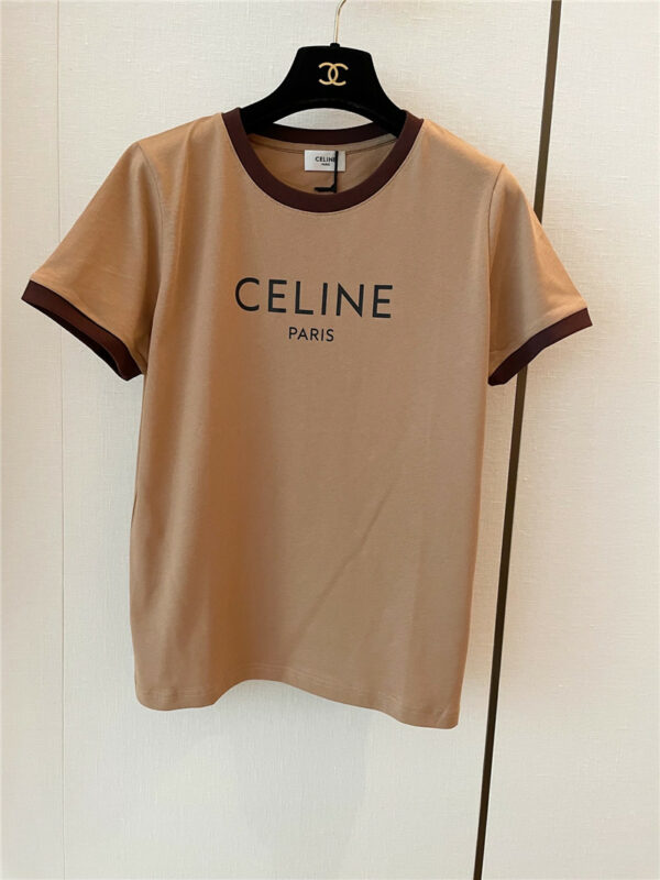 celine new color contrast side letter short sleeves