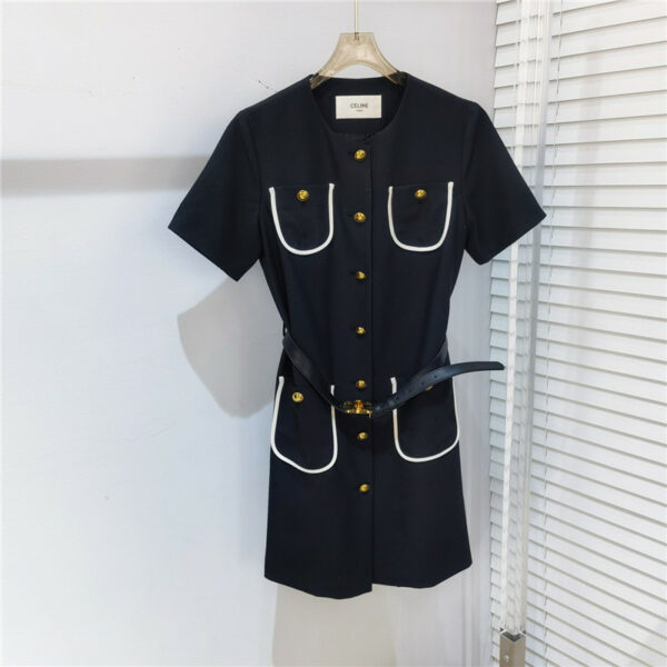 celine color-blocking four-pocket short-sleeve dress