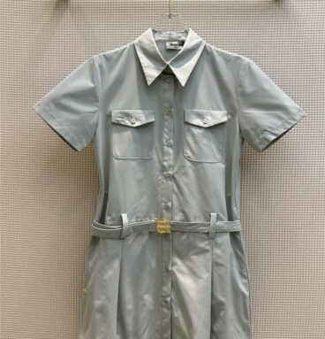 miumiu belted pleated shirt dress
