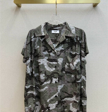 celine camouflage logo letter print lapel collar shirt