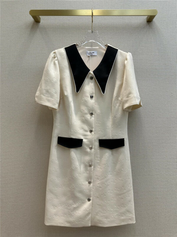 celine printed contrast collar button-up dress
