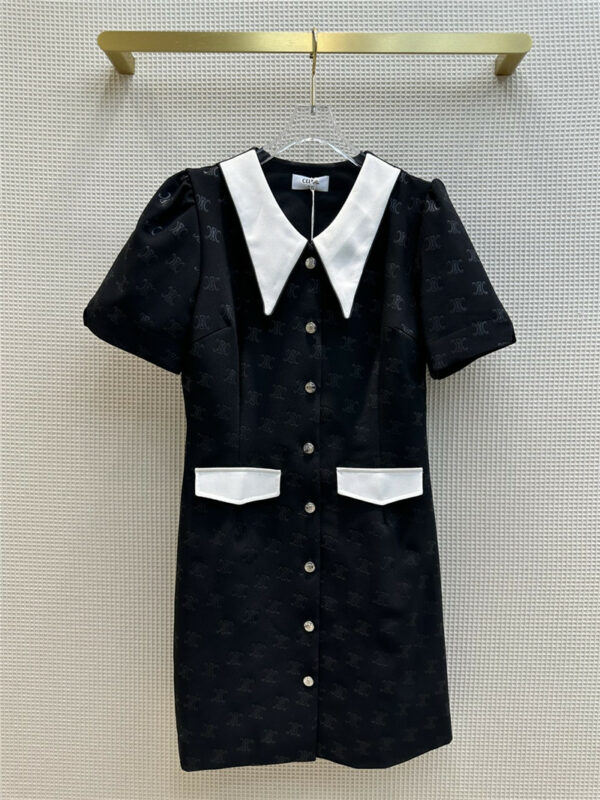 celine printed contrast collar button-up dress