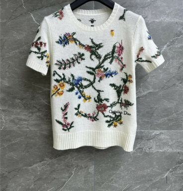 dior floral embroidery short sleeves