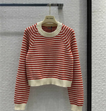 miumiu chunky stitch striped round neck knitted sweater