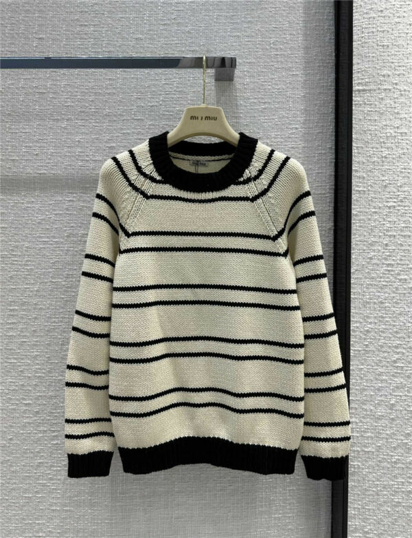 miumiu chunky stitch striped round neck knitted sweater