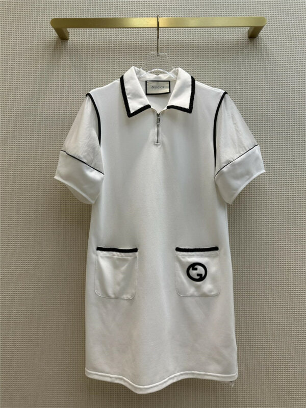 gucci lapel overlay short sleeve dress