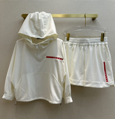 celine hooded half-zip sweater + high waist elastic shorts set
