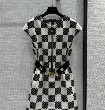 louis vuitton LV black and white checkerboard print dress