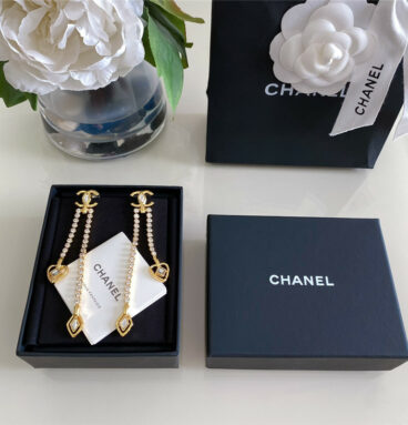 Chanel Shaped Crystal Double C Tassel Earrings