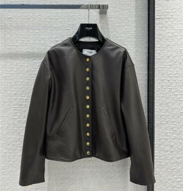 celine new ebony silhouette gold buckle leather jacket