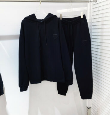 prada minimalist design hooded loose sweater set