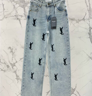 ysl embroidered logo jeans