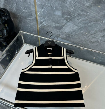 YSL polo lapel stripe contrast pattern vest