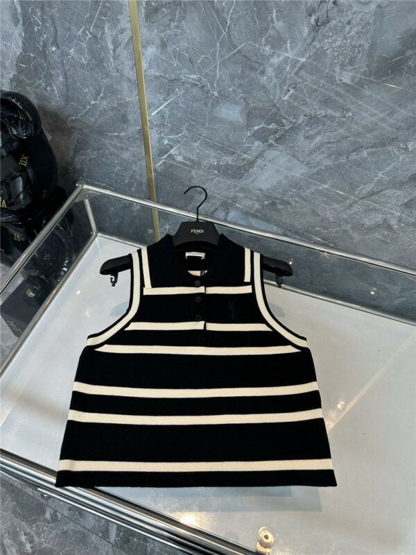 YSL polo lapel stripe contrast pattern vest